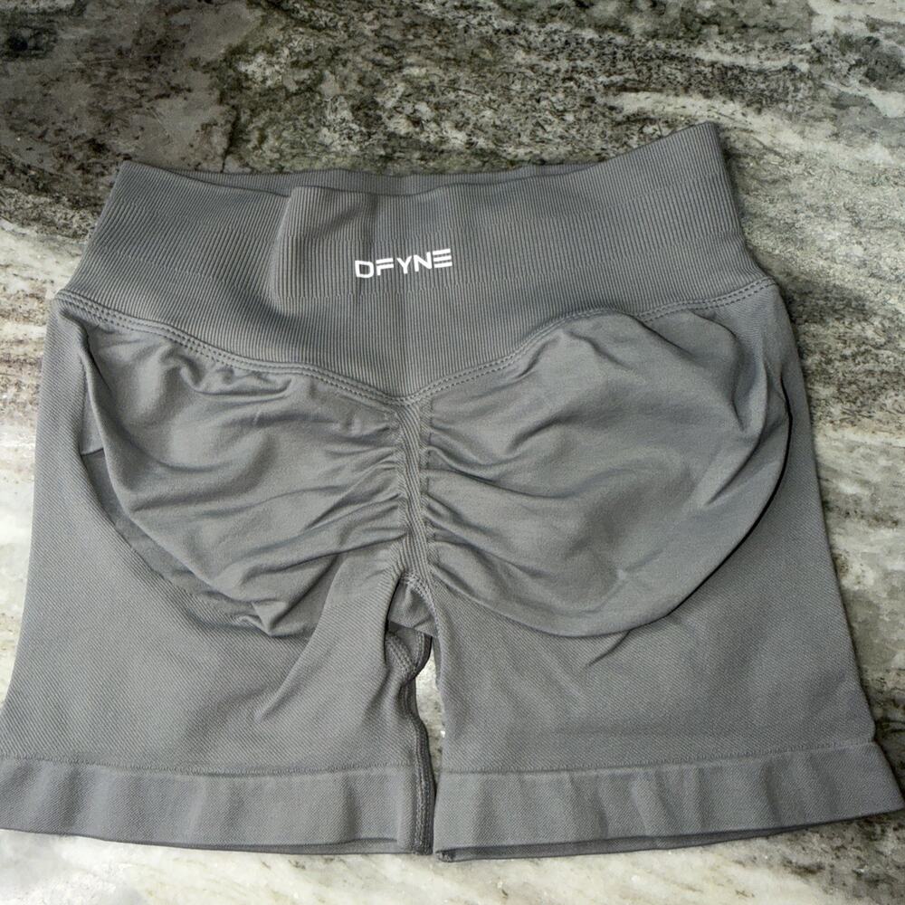 DFYNE Women's Gray Athletic Shorts - High-Waist Ruched Fit